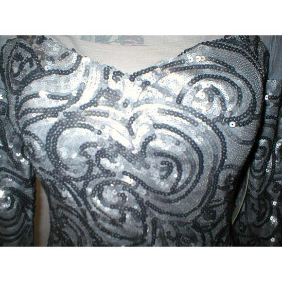 New NWT Designer Silver Badgley Mischka Womens 6 Metallic Sequin Cocktail Dress - Picture 8 of 11